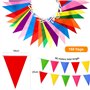 SULOLI 150pcs Multicolor Fanions Imperméable-80M Guirlande Fanions Drapeaux Triangle pour Anniversaire Mariage Intérieur Extérie