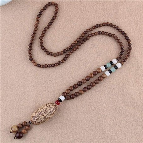 THTHT Vintage en Perles Long Collier Chaîne Chandail Sculpture sur Bois Naturel Ethnique Bodhi Mille Yeux Bohemian Unisexe Simpl