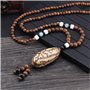 THTHT Vintage en Perles Long Collier Chaîne Chandail Sculpture sur Bois Naturel Ethnique Bodhi Mille Yeux Bohemian Unisexe Simpl