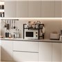 HMAKGG étagère Micro Onde 2 Niveaux, Support Four Micro Onde Extensible, Etagere Micro Ondes Cuisine Rangement, avec 4 Crochets,