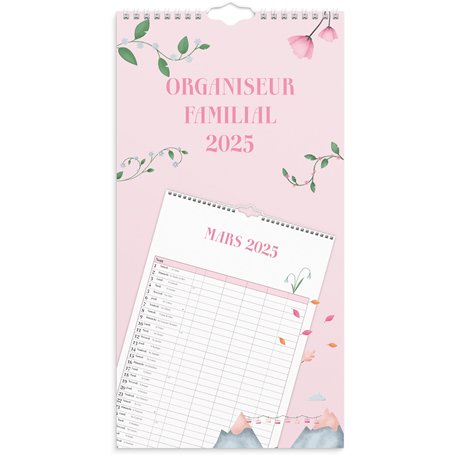 Burde Calendrier Familial 2025 Familial Annies Mural Rose | 12 mois | 1 mois par feuille | 5 Colonnes | Planificateur familial |