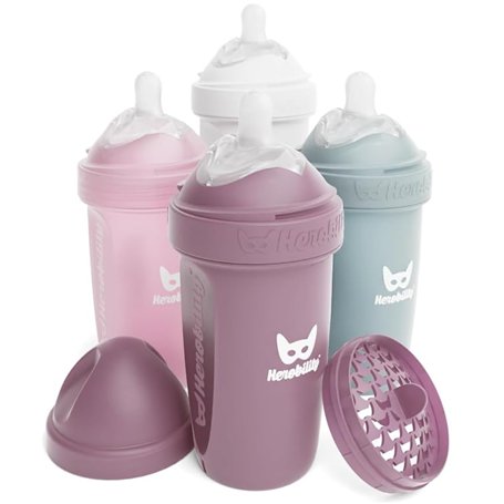 Biberons doubles anti-coliques Herobility – 8.5 fl oz/240ml – Lot de 4 – Biberons multicolores – Weiß