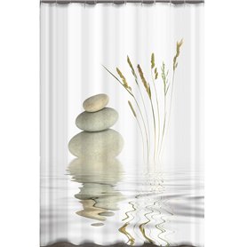 Ekershop Rideau de douche textile de qualité avec anneaux - Motif Wellness Stone - 120 x 200 cm