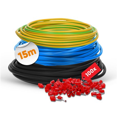 Kit de câblage Lapp H07V-K 10 mm² I 3 x 5 mètres de fils simples (noir