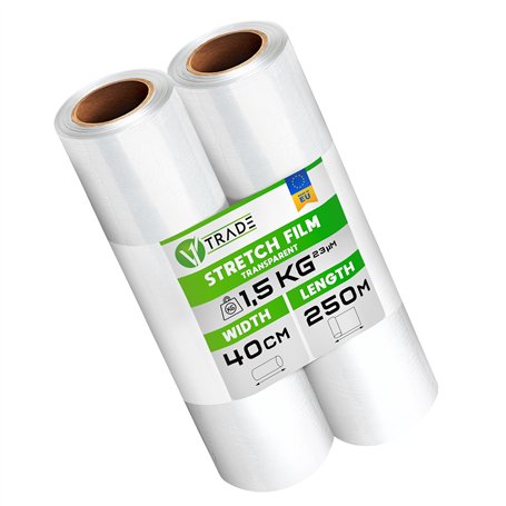 V1 Trade Film Etirable Demenagement - 2 Rouleaux Film Palette Transparent 40cm x 250m - Plastique Protection pour Colis et Meubl