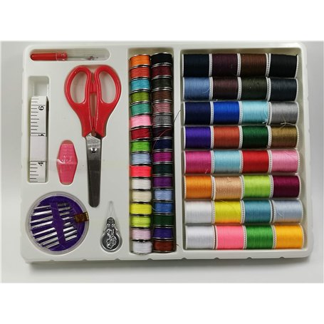 Kit de couture (64 rouleaux) + ciseaux + règle + aiguille