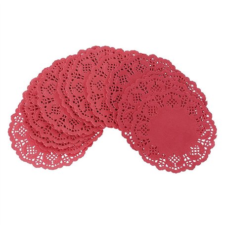 SUCHUANGUANG coloré Dentelle Papier Tapis sous-Verres napperons événements de Mariage Table de fête Cadeau Papier napperon Rouge