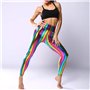 Hologramme métallique Arc en Ciel Leggings Paillettes néon Collants Rayures imprimé Taille Haute Pantalon de Yoga Simili Cuir Pa