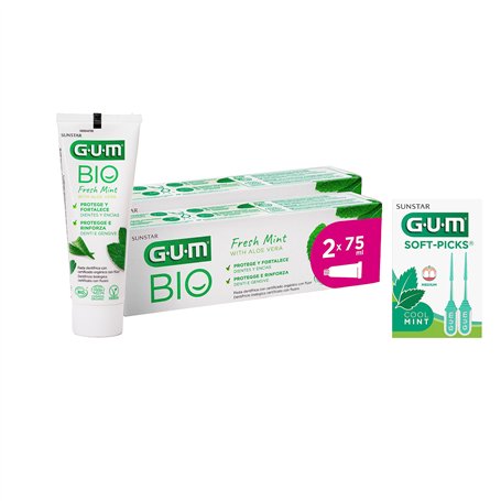 Dentifrice GUM® BIO | certifié bio-vegan | 99% ingrédients naturels | menthe poivrée et aloe vera | au fluor pour protéger contr