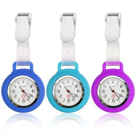 HOSPAOP Lot de 3 montres d'infirmière avec clip - Mouvement à quartz analogique - Montre à gousset - En silicone - Pour homme et