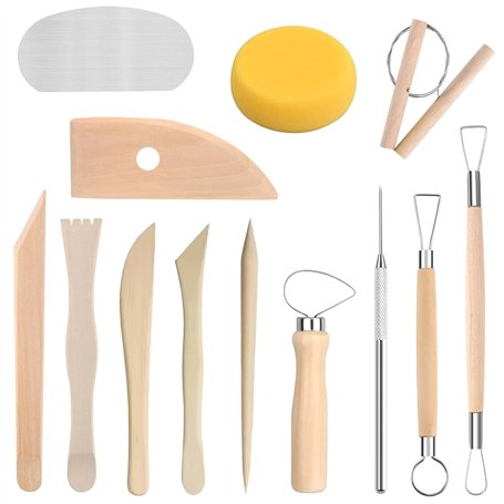 Longivia® 13 Outils de Modelage en Bois de Hêtre Naturel - Outils Sculpture Argile – Kie de Outils Poterie Enfant et Adult – pou