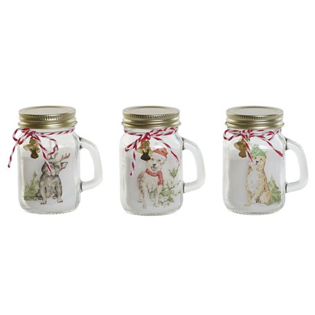 Bougie DKD Home Decor Blanc Doré Noël 8 x 5 x 9 cm (3 Unités)