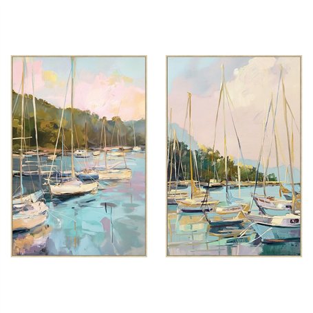 Cadre Home ESPRIT Bleu Vert Gris Rose Voiliers méditerranéen (2 Unités)