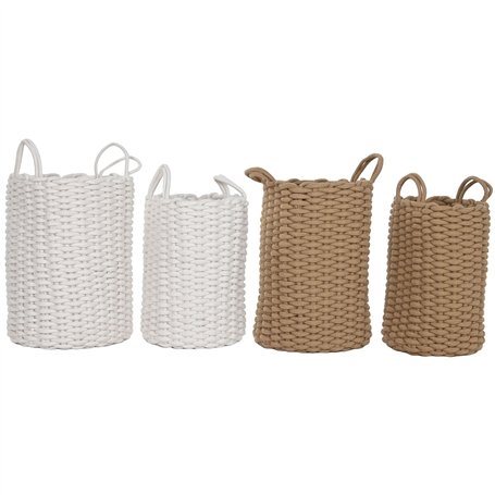 Set de basket Home ESPRIT Blanc Beige Corde (2 Pièces) (2 Unités)