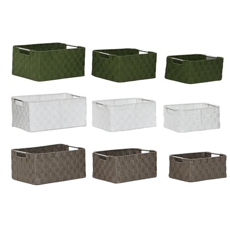 Set de basket Home ESPRIT Vert Gris Crème Métal polypropylène (3 Pièces) (3 Unités)