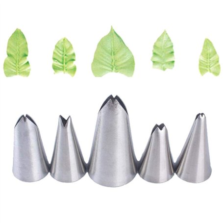 DUORUI Lot de 5 Douilles à Pâtisserie Embouts de Glaçage en Acier Inoxydable Réutilisable pour Décoration Gâteaux Forme de Feuil