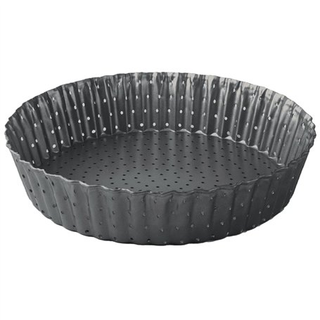 MGE - Moule à Tarte Perforé/Moule à Quiche avec Fond Amovible - Plat à Quiche - Moule Tartelette - Moules à Gâteaux Rond - Revêt