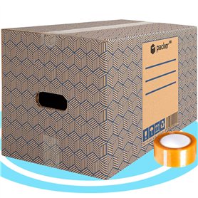 packer PRO Lot de 10 Boîtes en Carton pour Déménagement et Rangement avec Poignées et Ruban Adhésif