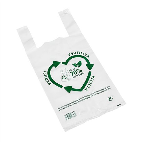 Sac plastique. Sacs à anse en plastique 50x60cm. Sacs T-shirt 50 microns 70% recyclés 30x40 BLANC. Sacs en plastique avec poigné