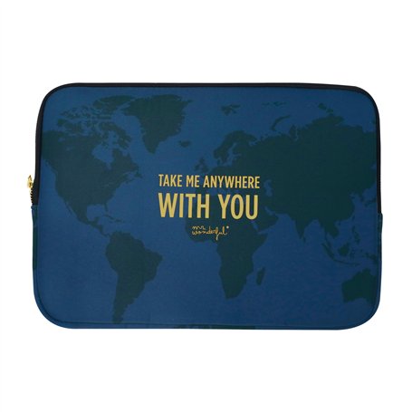 WONDEE Mr Wonderful Housse pour Ordinateur portablee 13 à 14" Pouces avec Phrase Romantique et Motif Carte du Monde