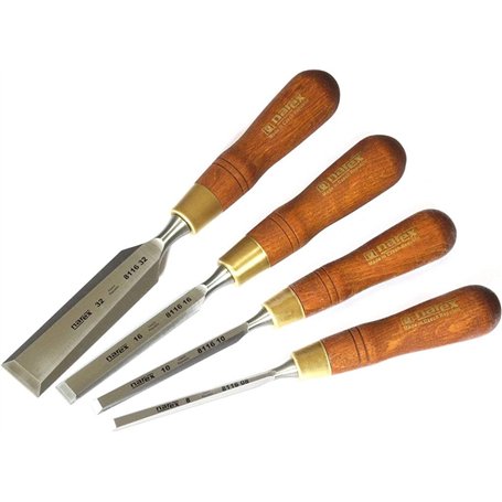 Narex Lot de 4 burins à bords biseautés de qualité supérieure avec poignées en bois de charme teinté