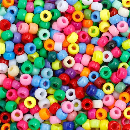 Mélange de 600 perles poney de 6 x 9 mm en acrylique multicolores pour loisirs créatifs