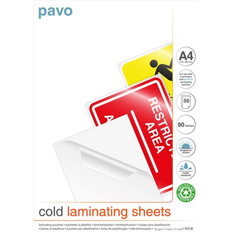 PAVO Lot de 50 feuilles de plastification A3 auto-adhésives brillantes – Format A4 – 90 microns