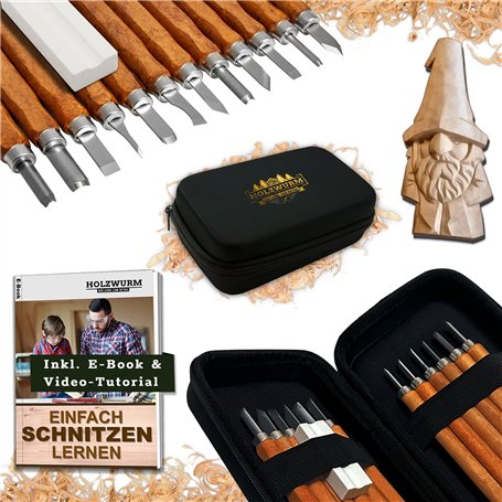 HOLZWURM Set d'outils de sculpture sur bois 12 pcs