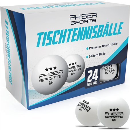 PHIBER-Sports Balles de Tennis de Table 3 étoiles [24 pièces] - Caractéristiques de Jeu parfaites - Idéal pour Les débutants