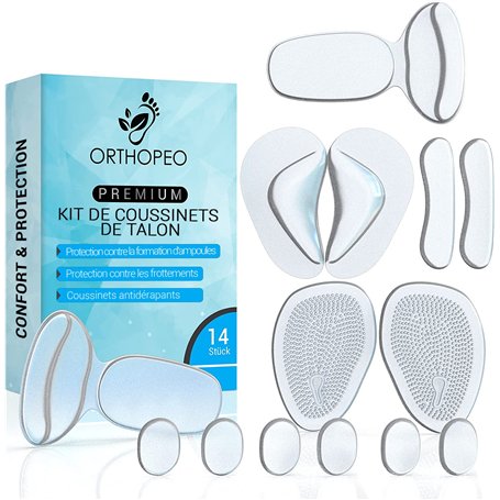 ORTHOPEO© lot de 14 Premium Talonnettes I protege talon I semelle antidérapante I protege talon pour tous les types de chaussure
