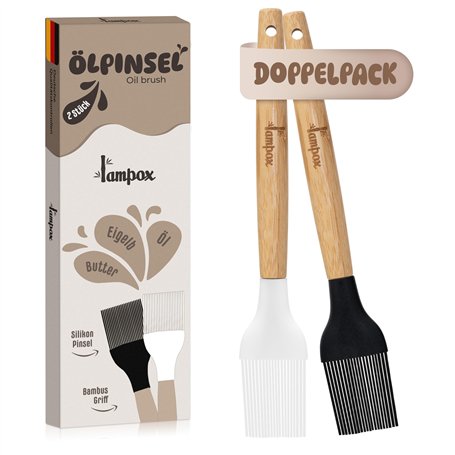 Lot de 2 pinceaux de cuisine en silicone avec manche en bambou - Résistant à la chaleur