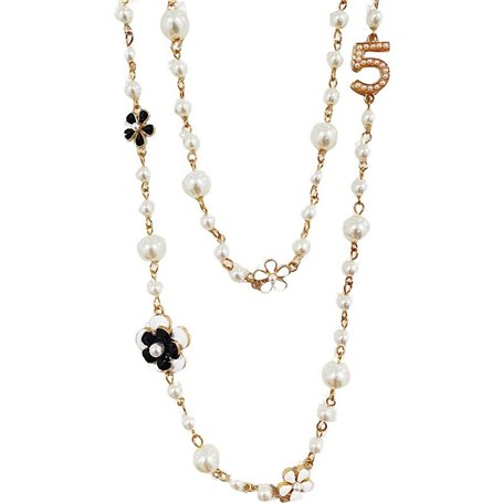 Collier de Perles Imitation Camellia Beads Rose Flower Long Double Layered Fashion Sweater Chain Pendentif Neckalce Birthday Chr