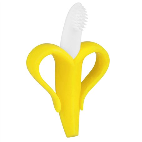 BabyHerz Anneau de dentition en silicone pour bébé - Brosse à dents banane - Disponible en différentes couleurs : rose