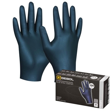 Gebol Blue Nitril Comfort - Lot de 100 gants jetables - Taille XL (taille 10) - Gants de protection chimique extra fins et imper