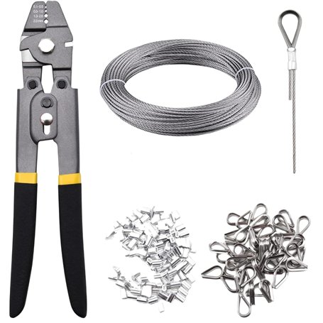 MUSLONG Lot de pinces à sertir pour câble métallique + 50 m de câble métallique en acier inoxydable de 1