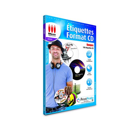 Micro Application Étiquettes Autocollantes Imprimable pour CD - Pochette 100 Étiquettes