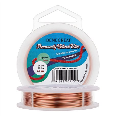 BENECREAT 24Gauge (0.5mm) Fil de cuivre résistant à la ternissure Fil de Perles de Bijoux 30M/33Yard