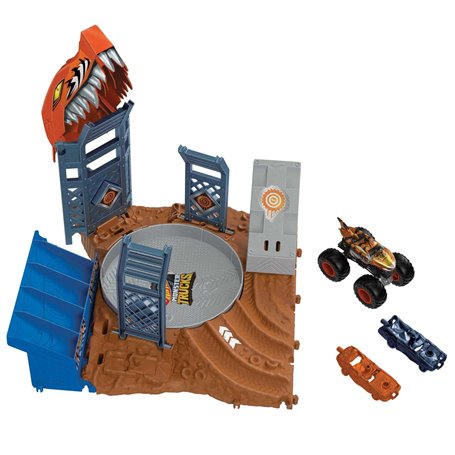 Hot Wheels Coffret Monster Trucks Compétition de Dérapages avec Tiger Shark à l’échelle 1/64 et 2 Voitures à écraser