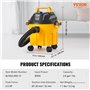 VEVOR Aspirateur eau et poussière 10 L, aspirateur d'atelier sec humide portable léger, 2,5 CV max, aspiration et soufflerie eff