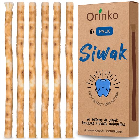 ORINKO Lot de 6 Bâtons de Siwak – Brosse à Dents 100% Naturelle – Nettoyant