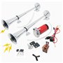 YIYIDA Klaxon de voiture Air Horn 24V Klaxon de bateau Klaxon d'air de voiture Double tube zinc chromé argenté 170db Trompette d