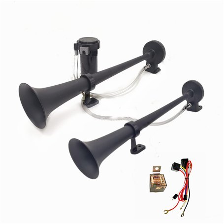 YIYIDA Car Horn klaxon voiture 24V Klaxon de voiture Trompette de camion double tube corne Zinc Chrome noir Air Horn 170db Klaxo