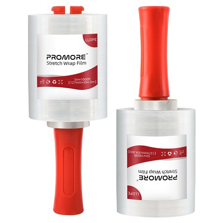 PROMORE – Lot de 2 Rouleaux Film de étirable déménagement avec poignée roulante 127mm x 305m x 20um – carton cellophane papier e