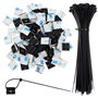 SRunDe Lot de 100 serre-câbles auto-bloquants multi-usages en nylon avec 100 supports de base adhésifs