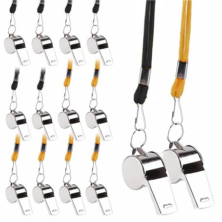 NEUSID Lot de 12 sifflets d'arbitre en acier inoxydable avec cordon - Sifflet d'arbitre - Sifflet d'arbitre - Sifflet d'arbitre
