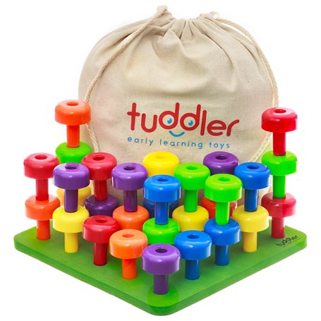 Tuddler Pegs Educational Board: Ensemble de Chevilles empilables de Couleur vive/Jouet éducatif Montessori pour Enfants + Carte