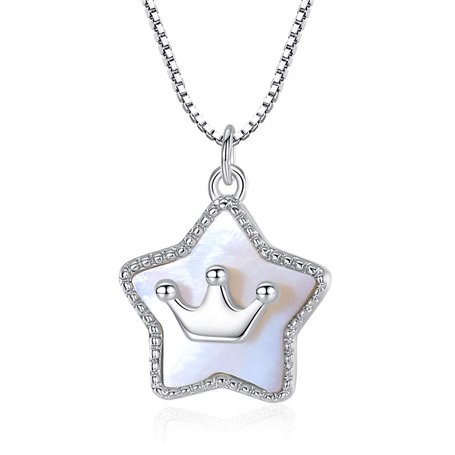 VIKI LYNN Collier Pendentif Étoile en Nacre Blanc et Argent fin 925 Bijoux Fantaisie Couronne de Reine Idée Cadeau Femme Fille p