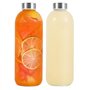 LIMILI Lot de 2 bouteilles en verre avec couvercles en acier inoxydable de 1 000 ml