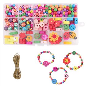 NewZC Lot de 400 Perles en Bois Multicolores Enfants Bricolage Perles 11 types Perles Multicolores Perles en bois avec Trou pour