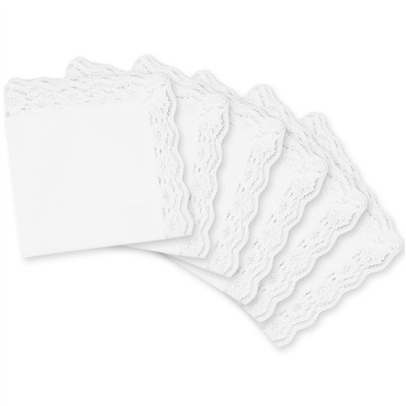 Femme Mouchoirs en 100% Coton 10x10''/25x25cm Dentelle Doux Blanc pour Mariage Lot de 6 Pièces